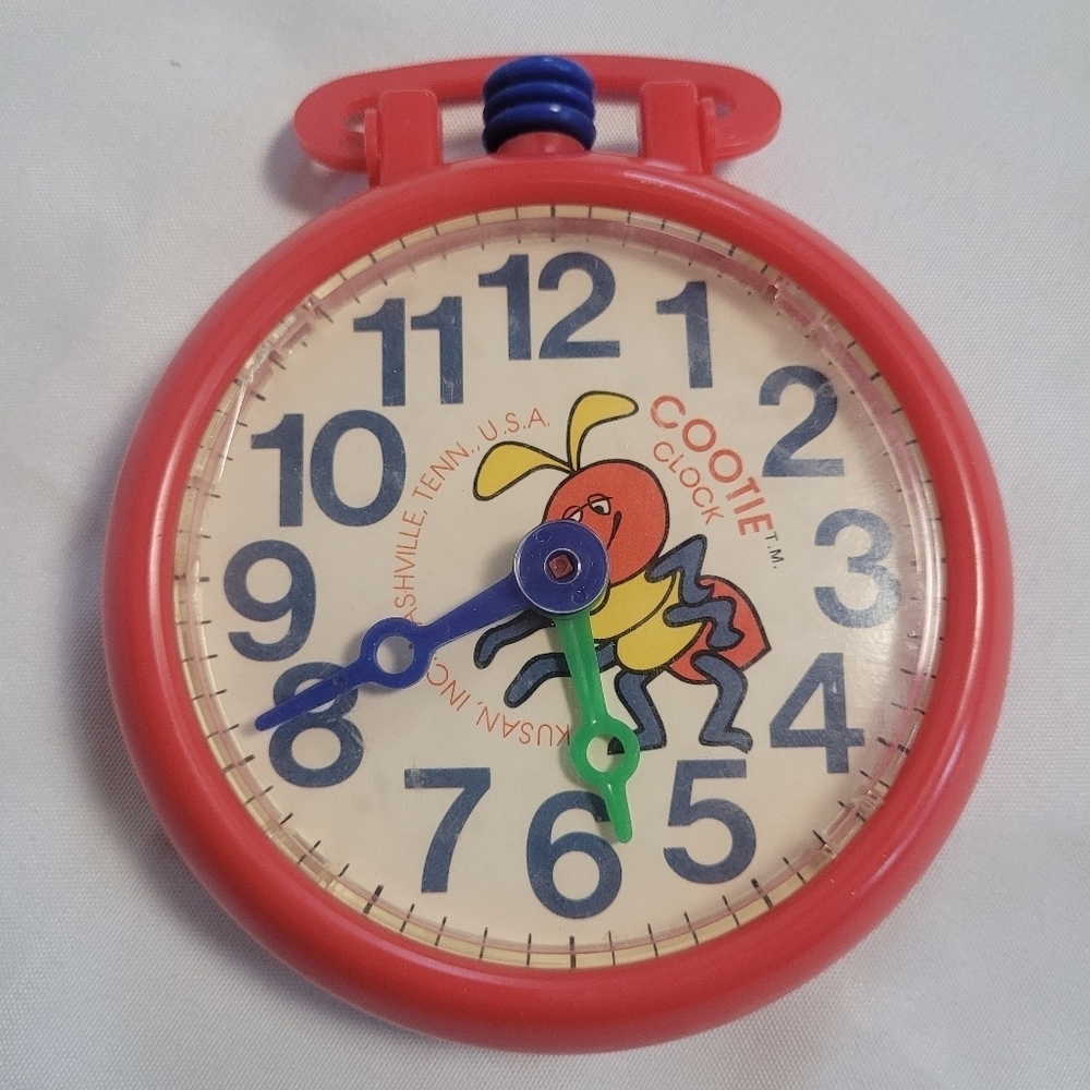 VTG 70'S Cootie Bug Clock Play & Learn Plastic Toy Watch Gears Turn Kusan